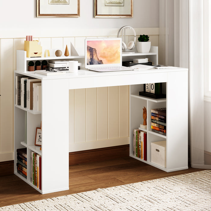 Computer Desk with Dual 3-Tier Bookshelf and Monitor Shelf-White