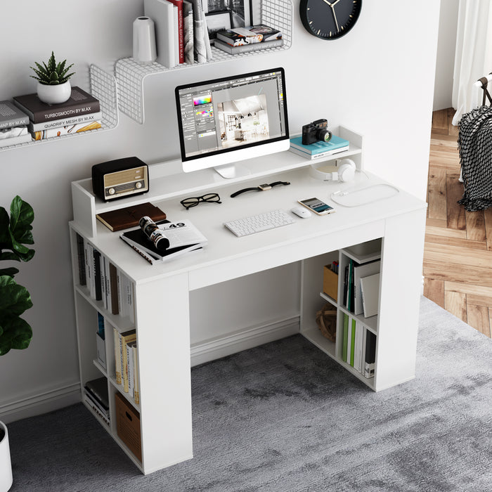 Computer Desk with Dual 3-Tier Bookshelf and Monitor Shelf-White