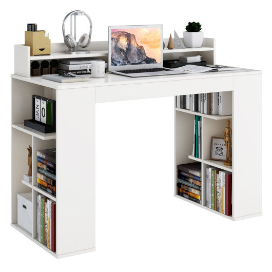 Computer Desk with Dual 3-Tier Bookshelf and Monitor Shelf-White