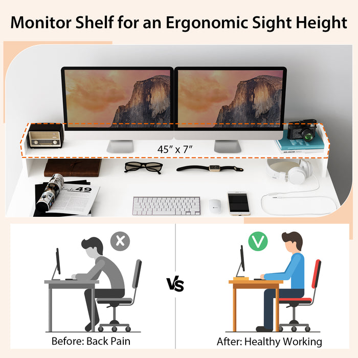 Computer Desk with Dual 3-Tier Bookshelf and Monitor Shelf-White