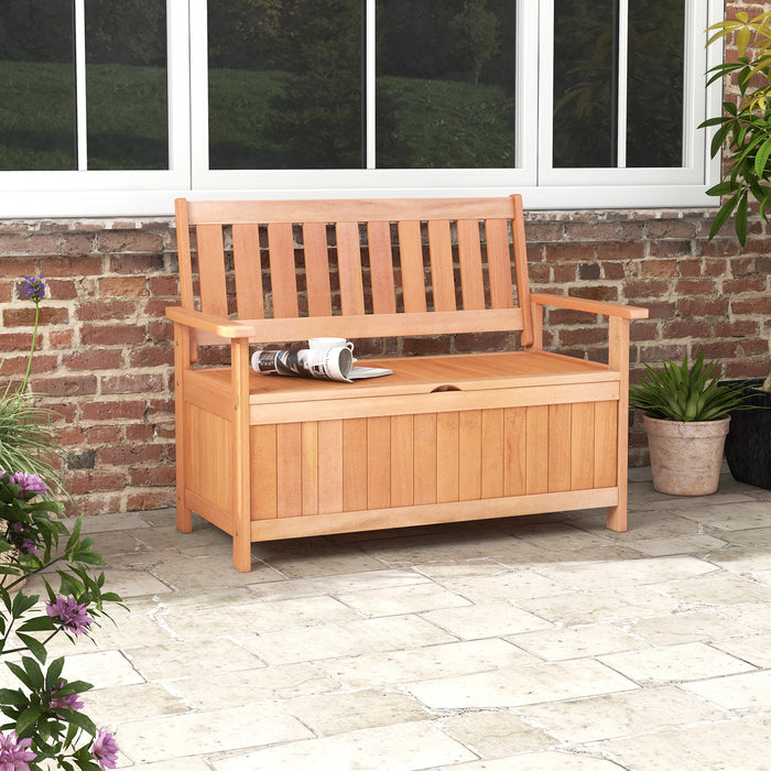 48 Inch Patio Wood Storage Bench with Slatted Backrest