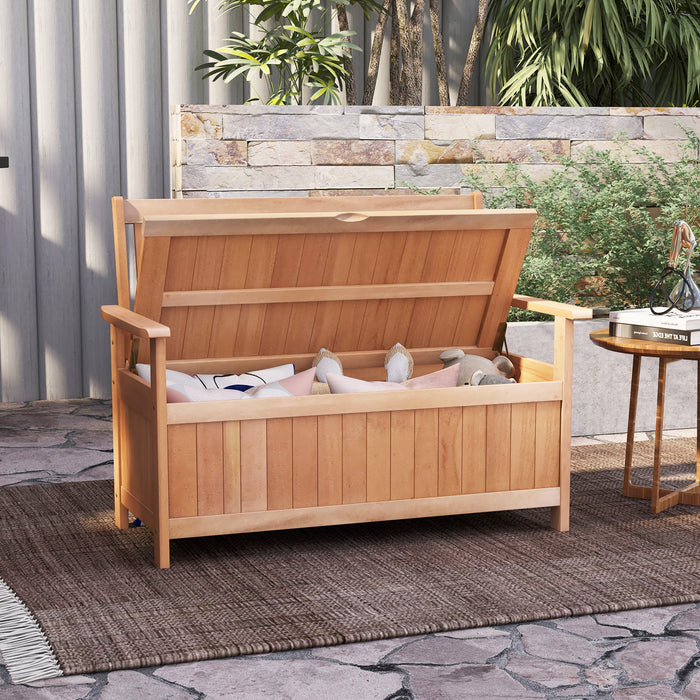 48 Inch Patio Wood Storage Bench with Slatted Backrest