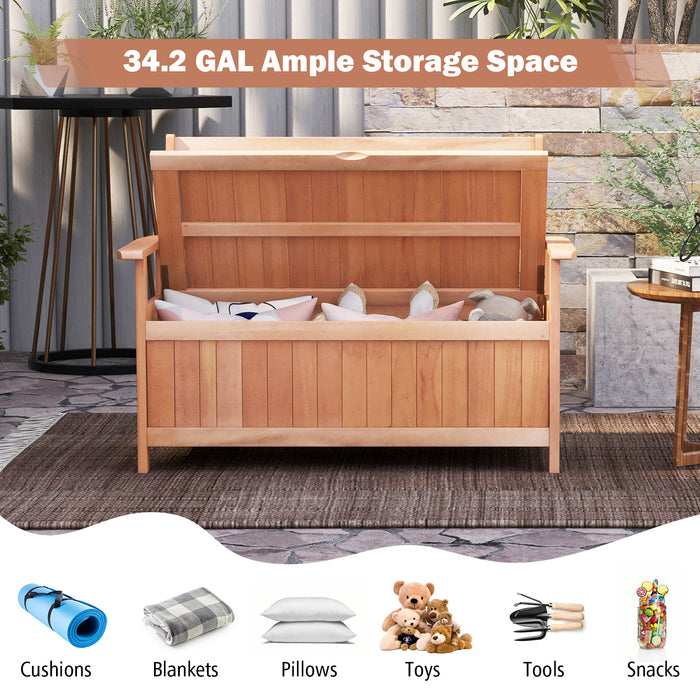 48 Inch Patio Wood Storage Bench with Slatted Backrest