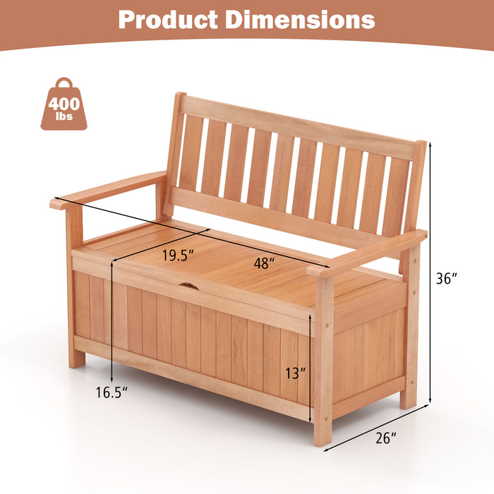 48 Inch Patio Wood Storage Bench with Slatted Backrest