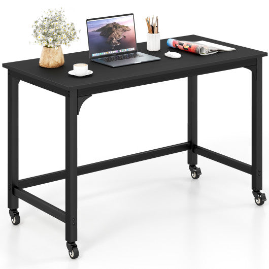 48 Inch Mobile Computer Workstation with 4 Smooth Casters-Black