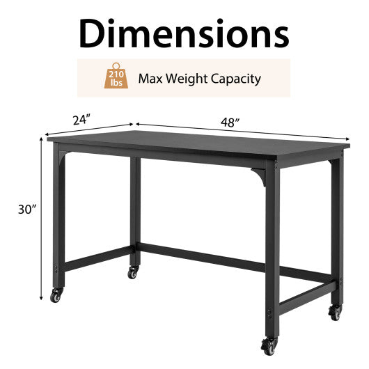 48 Inch Mobile Computer Workstation with 4 Smooth Casters-Black