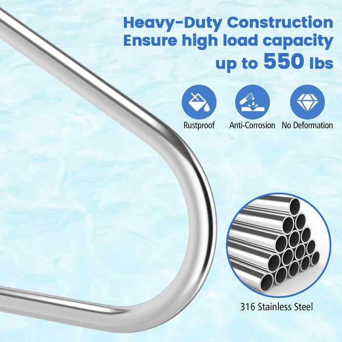 48 x 34 Inch Swimming Pool Handrail 316 Stainless Steel Pool Stair Rail with Grip Cover