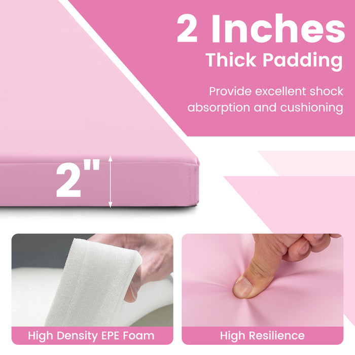 4-Panel PU Leather Folding Exercise Mat with Carrying Handles-Pink