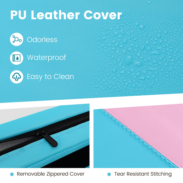 4-Panel PU Leather Folding Exercise Mat with Carrying Handles-Pink & Blue