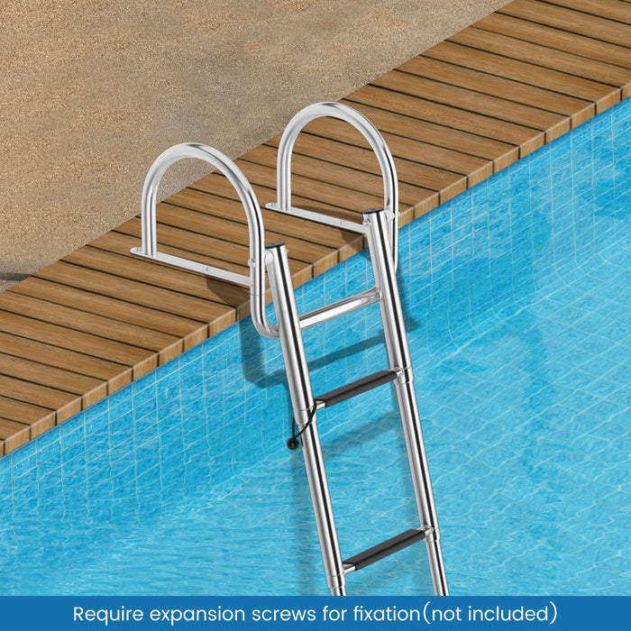 4-Step Pontoon Boat Ladder Folding Swimming Ladder with Curved Handrails