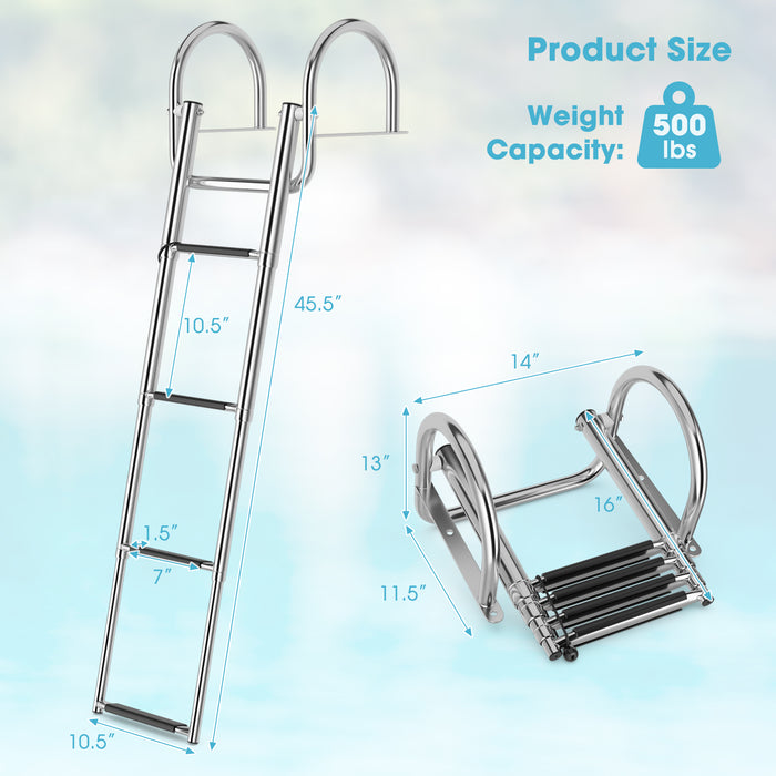 4-Step Pontoon Boat Ladder Folding Swimming Ladder with Curved Handrails