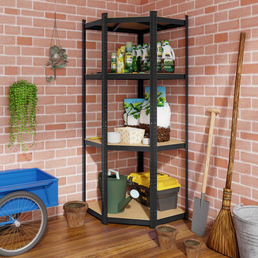 4-Tier Corner Shelving Unit Adjustable Garage Storage Utility Rack for Warehouse-Black