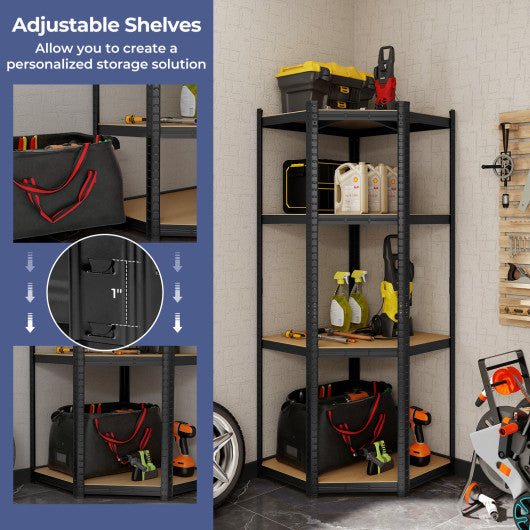 4-Tier Corner Shelving Unit Adjustable Garage Storage Utility Rack for Warehouse-Black