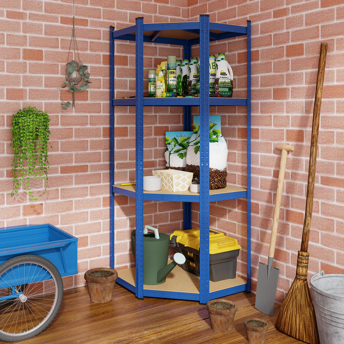 4-Tier Corner Shelving Unit Adjustable Garage Storage Utility Rack for Warehouse-Blue