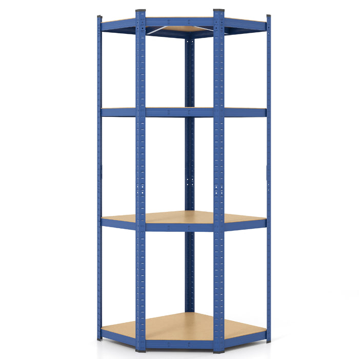 4-Tier Corner Shelving Unit Adjustable Garage Storage Utility Rack for Warehouse-Blue