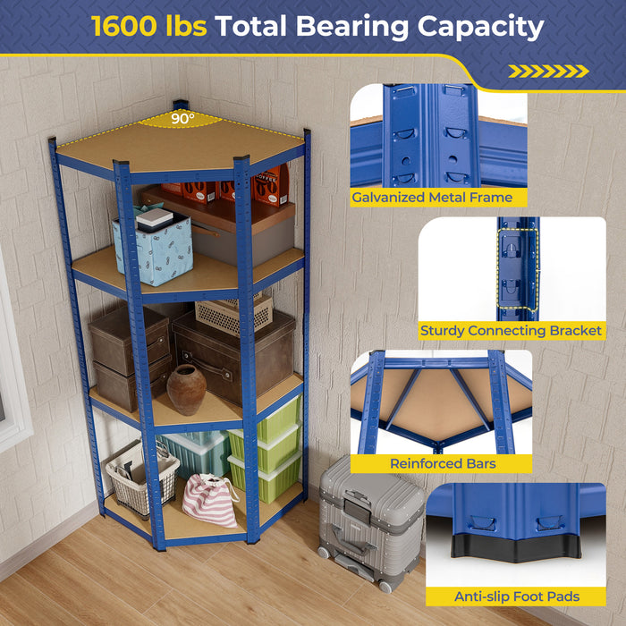 4-Tier Corner Shelving Unit Adjustable Garage Storage Utility Rack for Warehouse-Blue