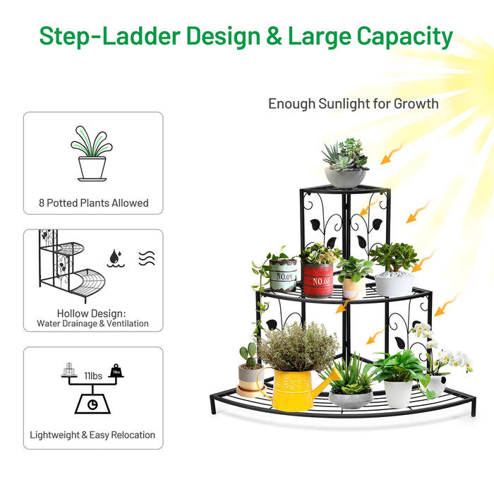 3 Tier Floral Corner Metal Plant Pot Rack