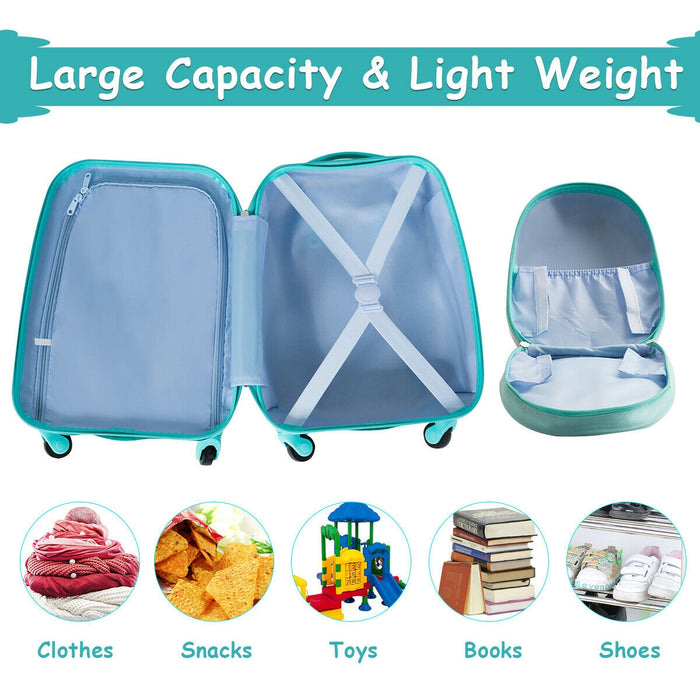 2 Pieces Kid's Luggage Set 12-inch Backpack and 16-inch Rolling Suitcase Travel