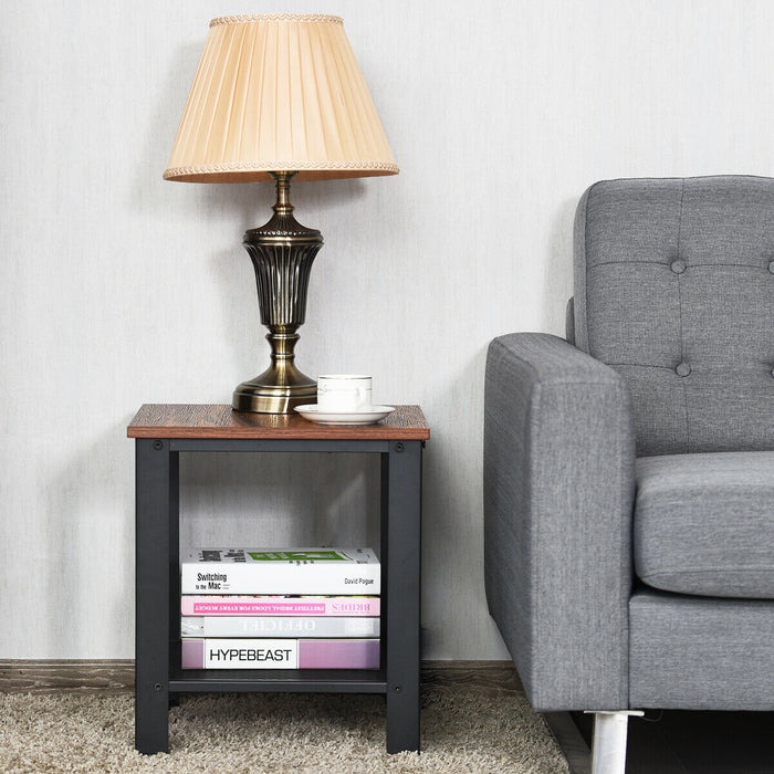 Industrial End Table 2-Tier Side Table-Black