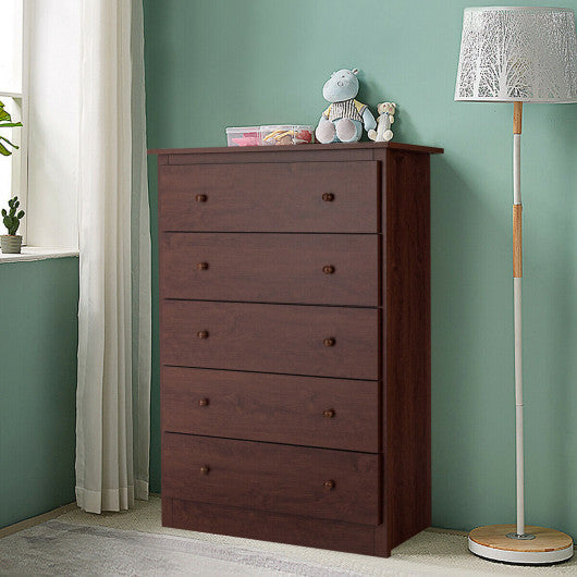 Functional Storage Organized Dresser with 5 Drawer-Brown