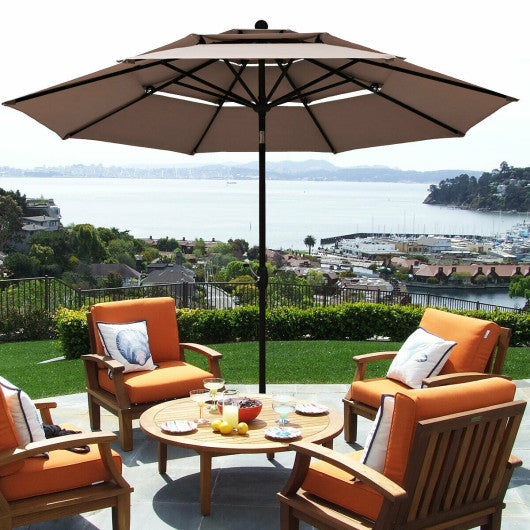 10ft 3 Tier Patio Umbrella Aluminum Sunshade Shelter Double Vented without Base-Tan