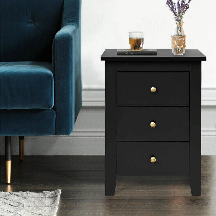 Nightstand End Beside Table Drawers Modern Storage Bedroom Furniture-Black