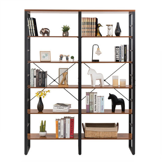 80 Inch Freestanding Industrial Double Wide 6-Shelf Bookcase