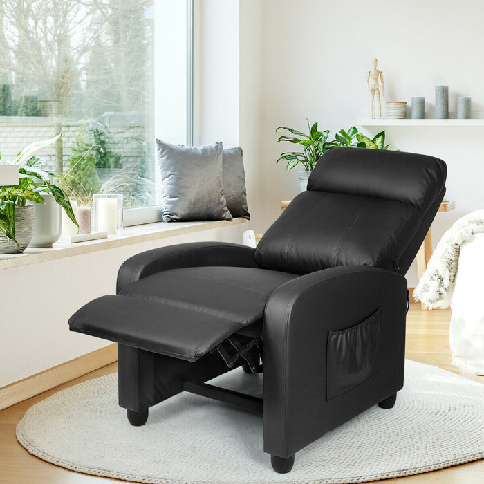 Recliner Massage Winback Single Chair with Side Pocket-Black