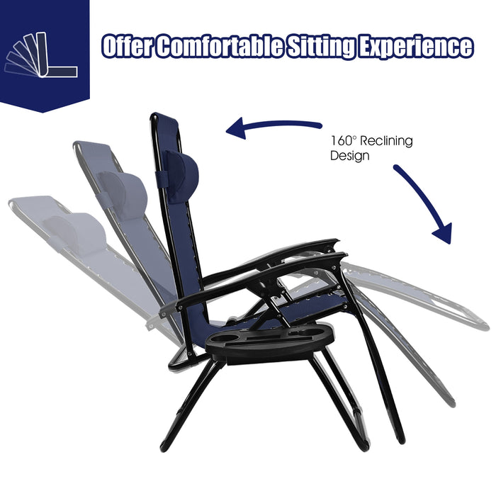 2 Pieces Folding Lounge Chair with Zero Gravity-Navy