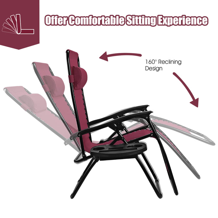 2 Pieces Folding Lounge Chair with Zero Gravity-Dark Red