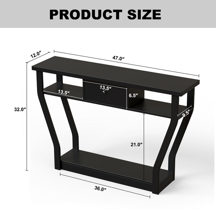 Curved Frame Modern Console Table with Storage Drawer for Entryway