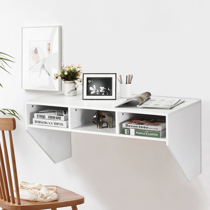 Wall Mounted Floating Computer Table Desk Storage Shelf-White