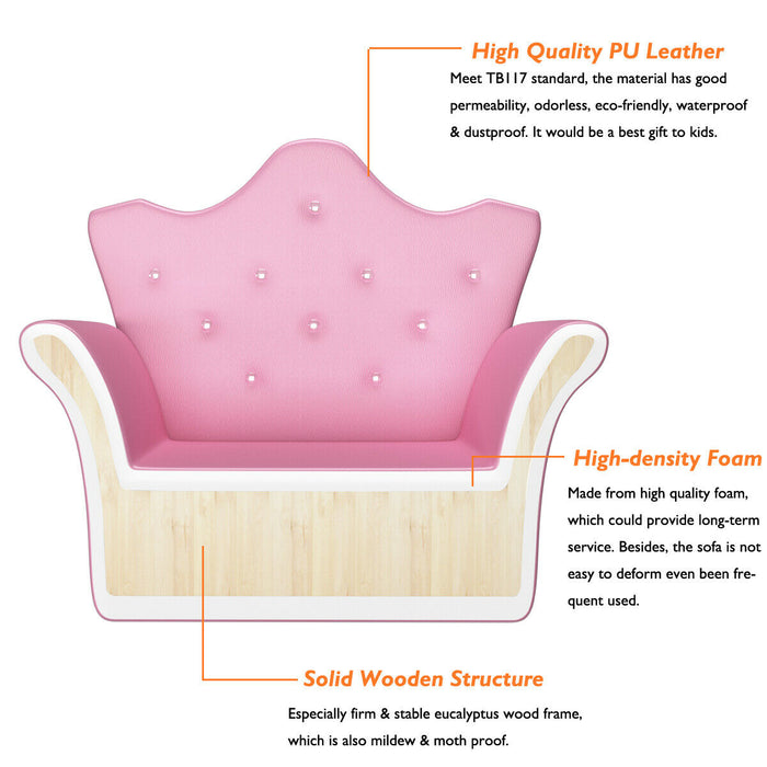 Pink Kids Sofa Armrest Couch with Ottoman-Pink