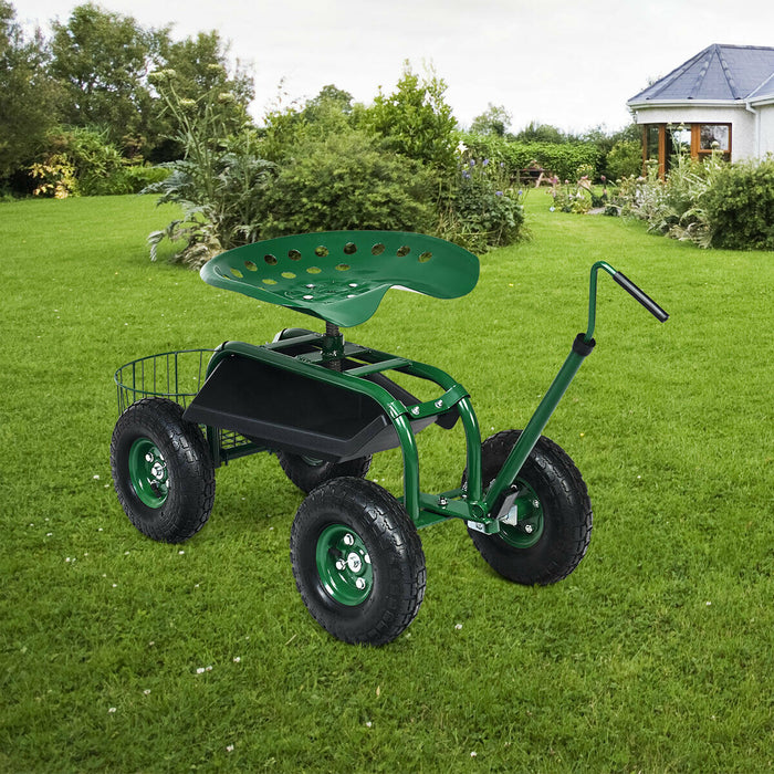 Extendable Handle Garden Cart Rolling Wagon Scooter