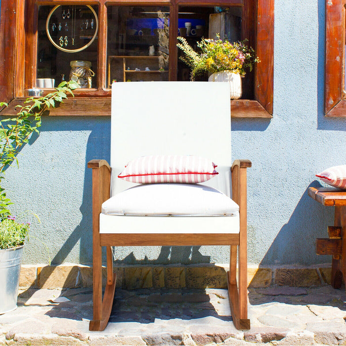 Outdoor Acacia Wood Rocking Chair with Detachable Washable Cushions