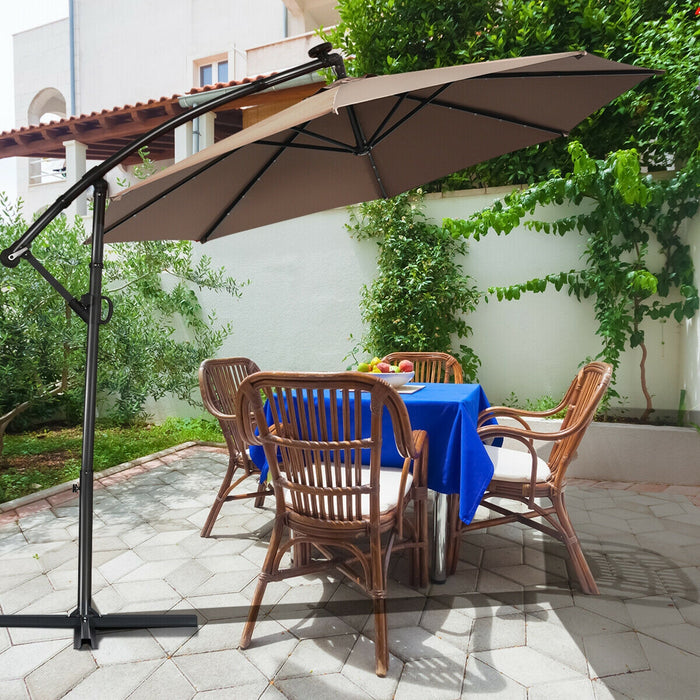 10 ft 360Â° Rotation Solar Powered LED Patio Offset Umbrella without Weight Base-Tan