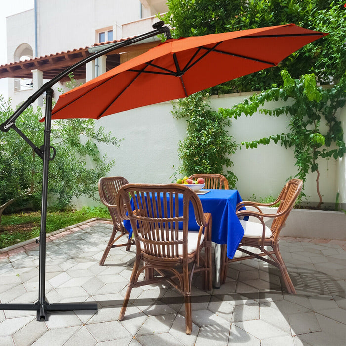 10 ft 360Â° Rotation Solar Powered LED Patio Offset Umbrella without Weight Base-Orange