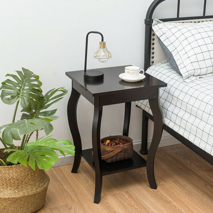 Set of 2 Side Table End Table Night Stand with Shelf-Brown