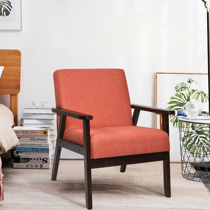 Solid Rubber Wood Fabric Accent Armchair-Orange