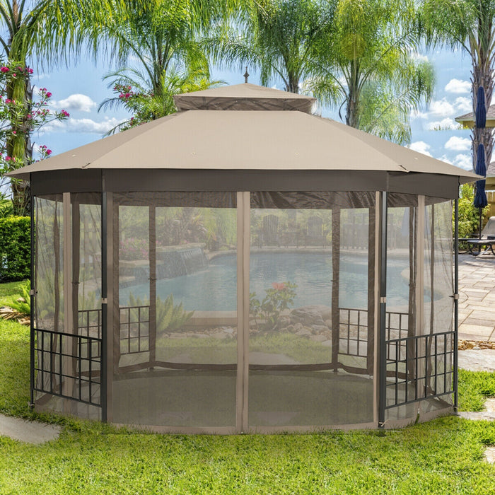 10â€™x 12â€™ Octagonal Patio Gazebo-Brown