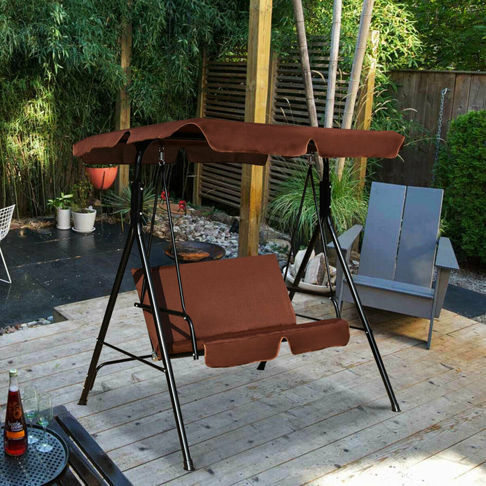 Loveseat Cushioned Patio Steel Frame Swing Glider-Brown