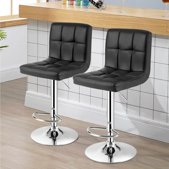 Set of 2 Square Swivel Adjustable PU Leather Bar Stools with Back and Footrest-Black