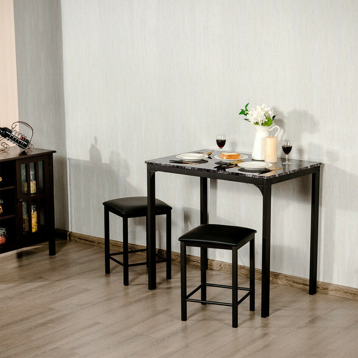 3 Piece Counter Height Dining Set Faux Marble Table-Black