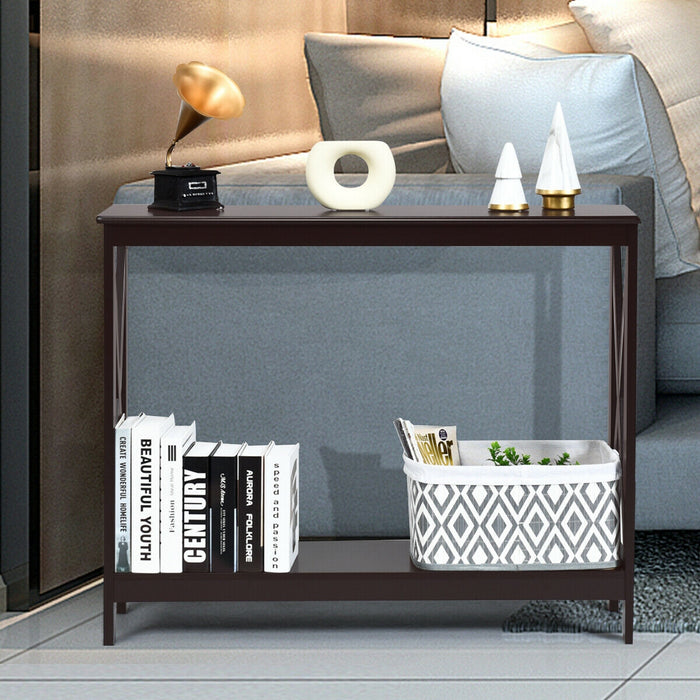 2-Tier Console X-Design Sofa Side Accent Table-Espresso