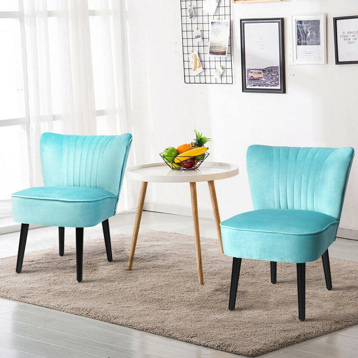 Set of 2 Upholstered Modern Leisure Club Chairs with Solid Wood Legs-Turquoise