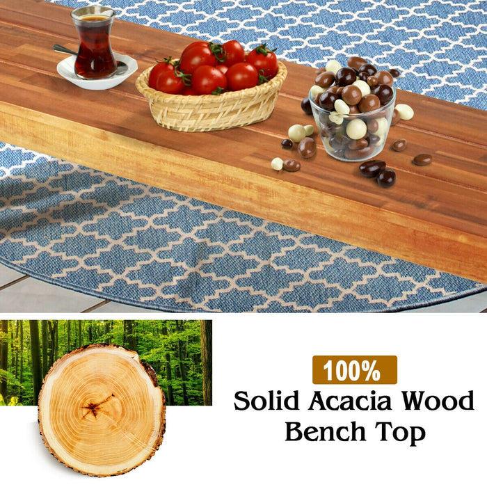 Patio Acacia Wood Dining Bench Seat with Steel Legs