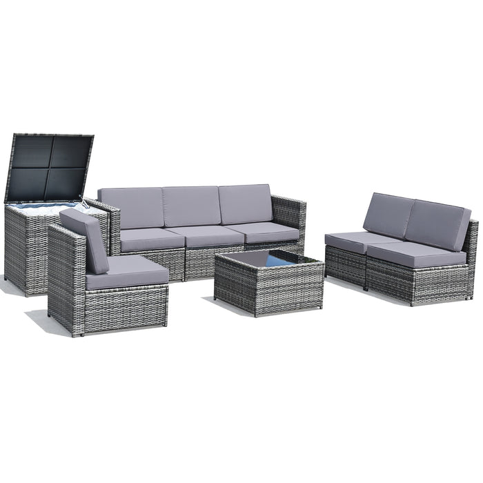 8 Pieces Wicker Sofa Rattan Dining Set Patio Furniture with Storage Table-Gray