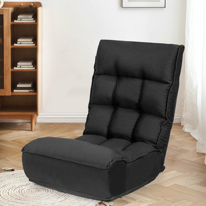 4-Position Adjustable Floor Chair Folding Lazy Sofa-Black