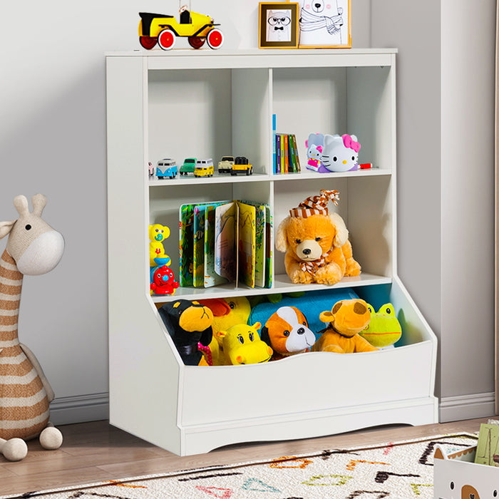 3-Tier Children's Multi-Functional Bookcase Toy Storage Bin Floor Cabinet-White