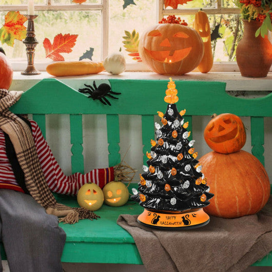 15 Inch Pre-Lit Ceramic Hand-Painted Tabletop Halloween Tree